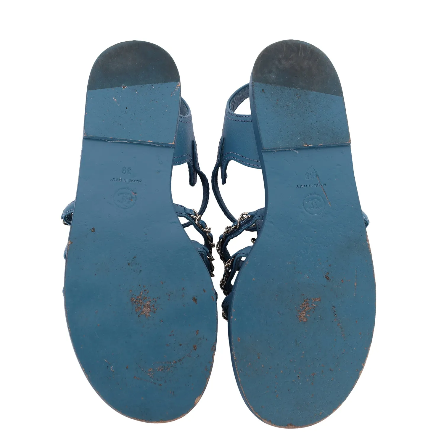 2023 interlocking CC logo gladiator open toe blue sandals size 39 US 9