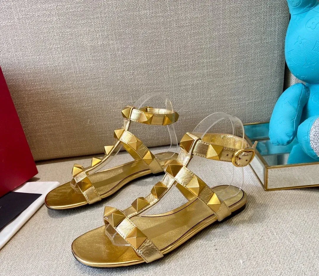 2024 Summer New Round Toe Open Toe Flat Women's Shoes Rivet High Top Roman Sandals Fashion Sandals