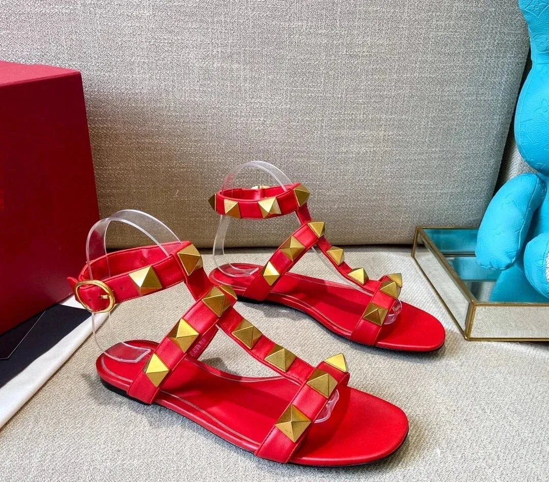 2024 Summer New Round Toe Open Toe Flat Women's Shoes Rivet High Top Roman Sandals Fashion Sandals