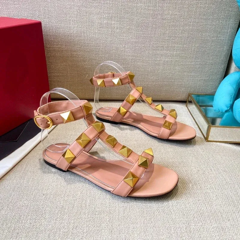 2024 Summer New Round Toe Open Toe Flat Women's Shoes Rivet High Top Roman Sandals Fashion Sandals