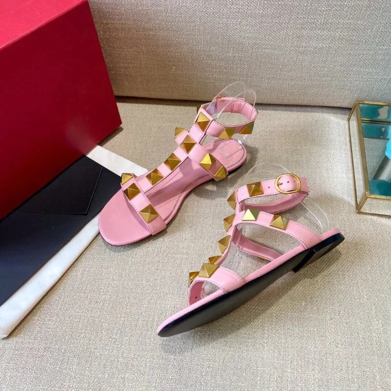 2024 Summer New Round Toe Open Toe Flat Women's Shoes Rivet High Top Roman Sandals Fashion Sandals