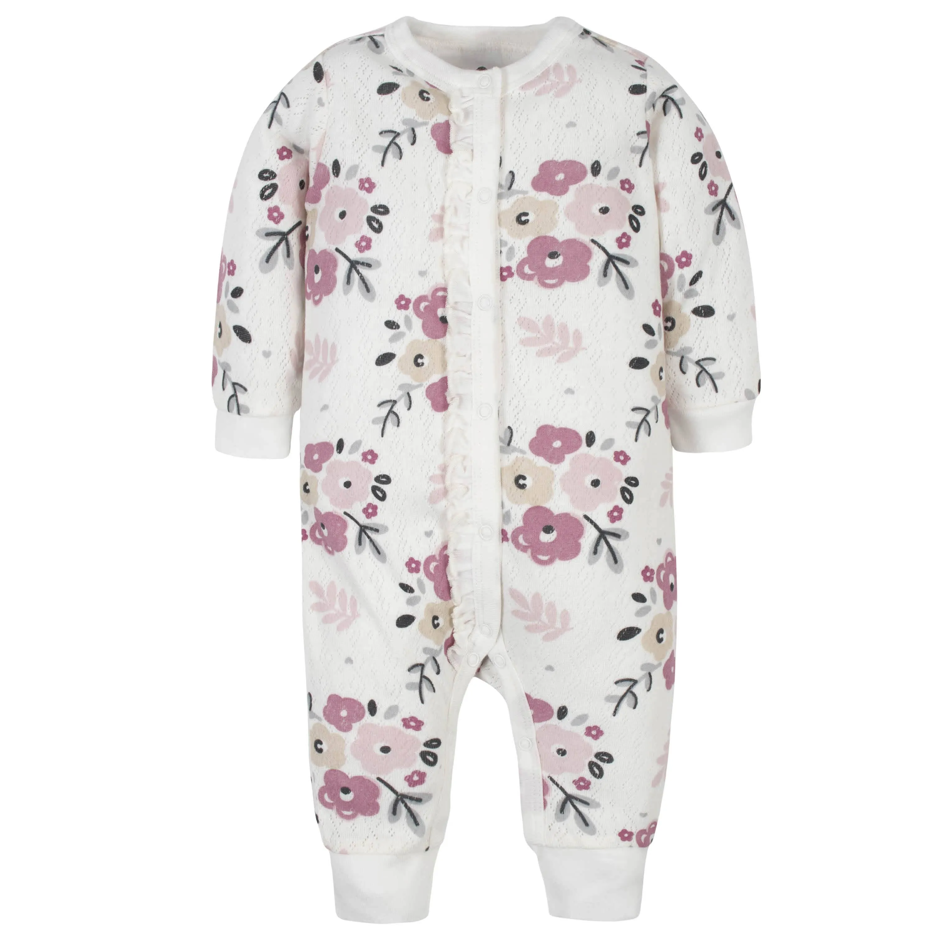 3-Pack Organic Baby Girls Flower Coveralls