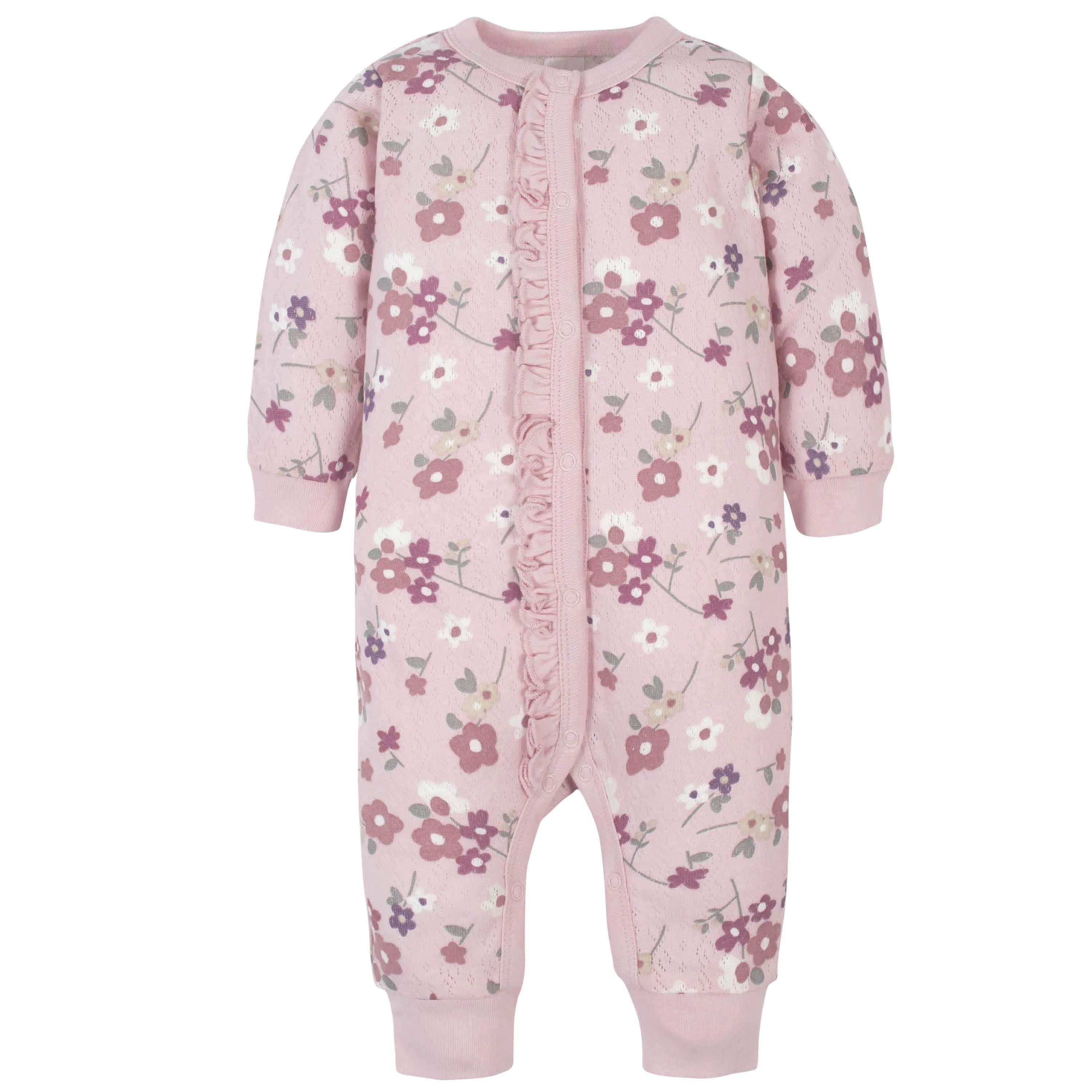 3-Pack Organic Baby Girls Flower Coveralls