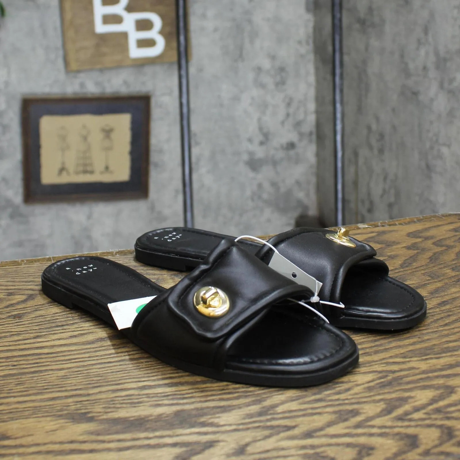 A New Day Womens Audrey Slide Sandals 89998708 Black 10M