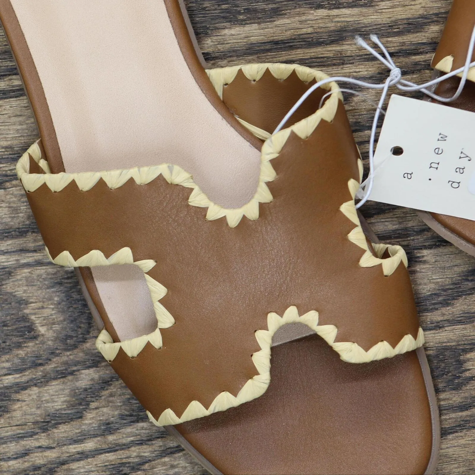 A New Day Womens Helena Whipstitch Slide Sandals 89885825 Tan Brown 8M