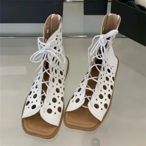 ADVBRIDGE  -  Fashion Design Hollow Out Flat Heels Boot Sandals Woman Summer Gladiator Peep Toe Zipper Party Dress Shoes