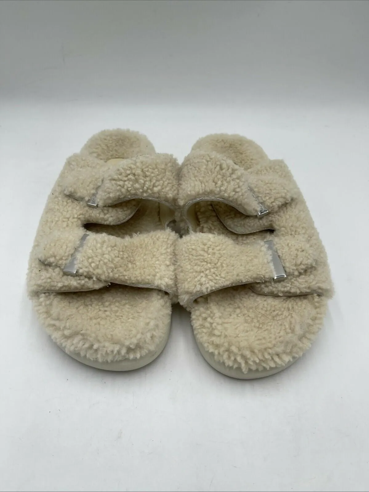Alexander Mcqueen Women's Shearling Slide Sandals White Size 38 - Very Good