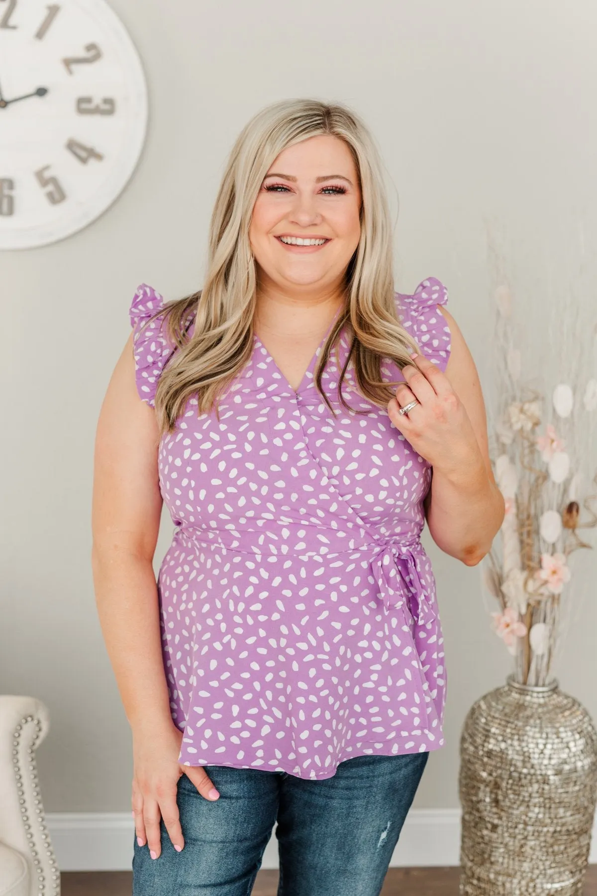 Always Ambitious Spotted Wrap Blouse- Light Purple