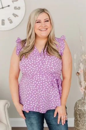 Always Ambitious Spotted Wrap Blouse- Light Purple