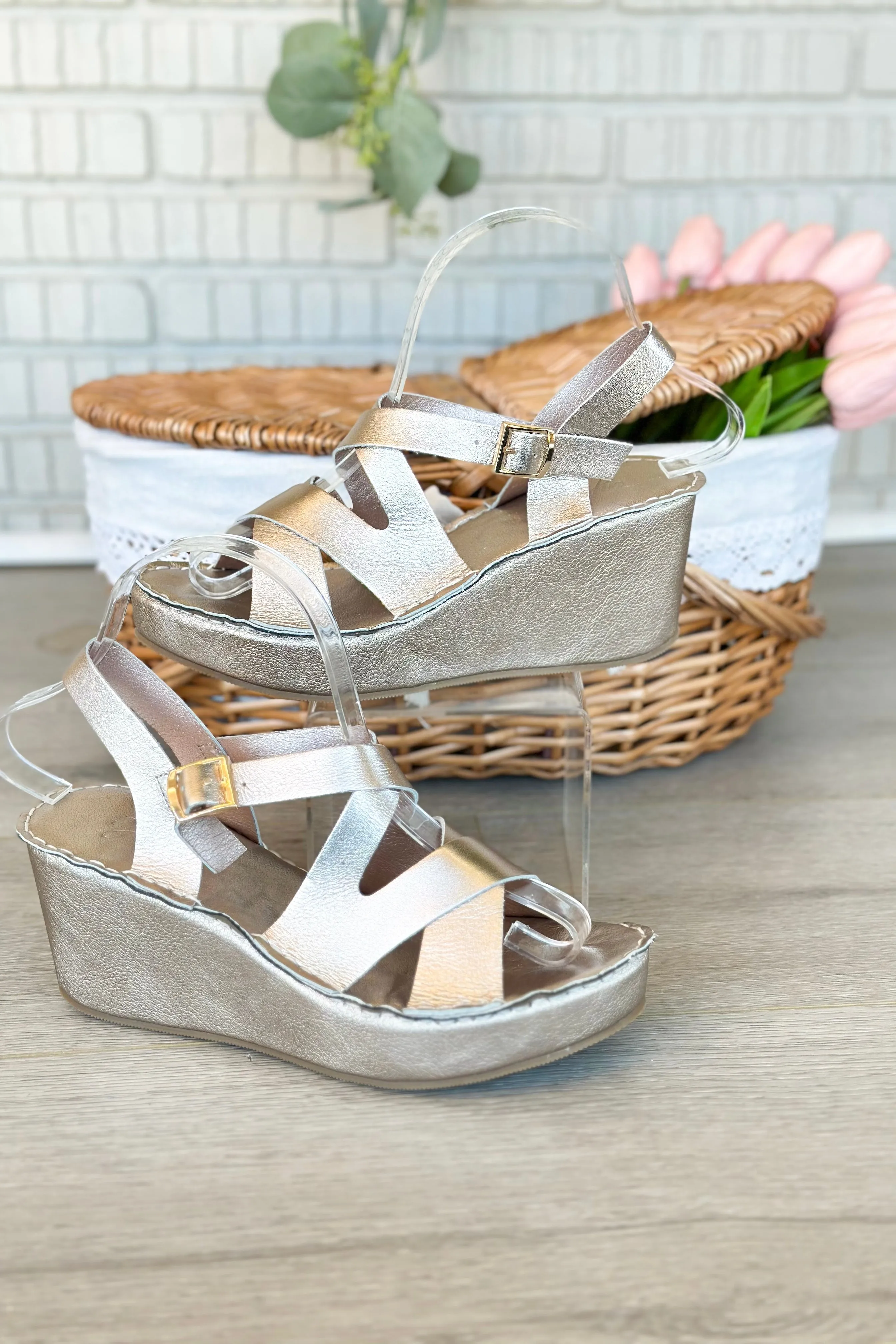 Antelope Sari Champagne Leather Criss Cross Wedge