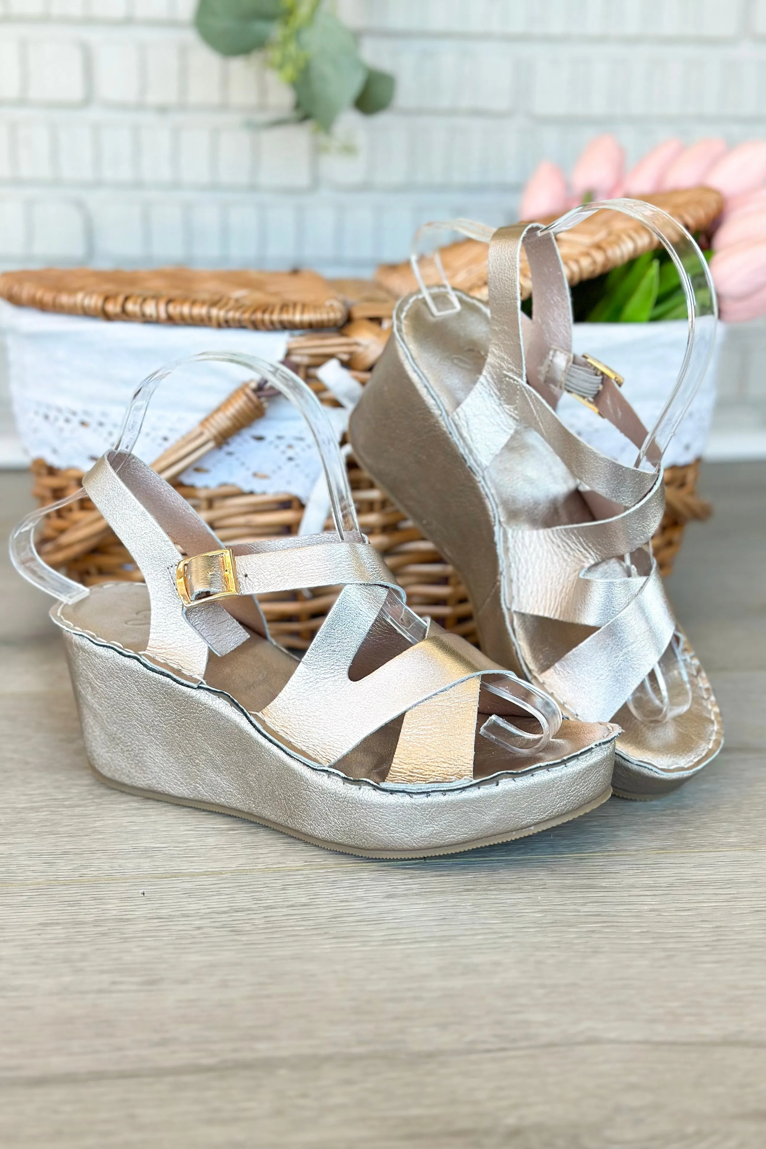 Antelope Sari Champagne Leather Criss Cross Wedge