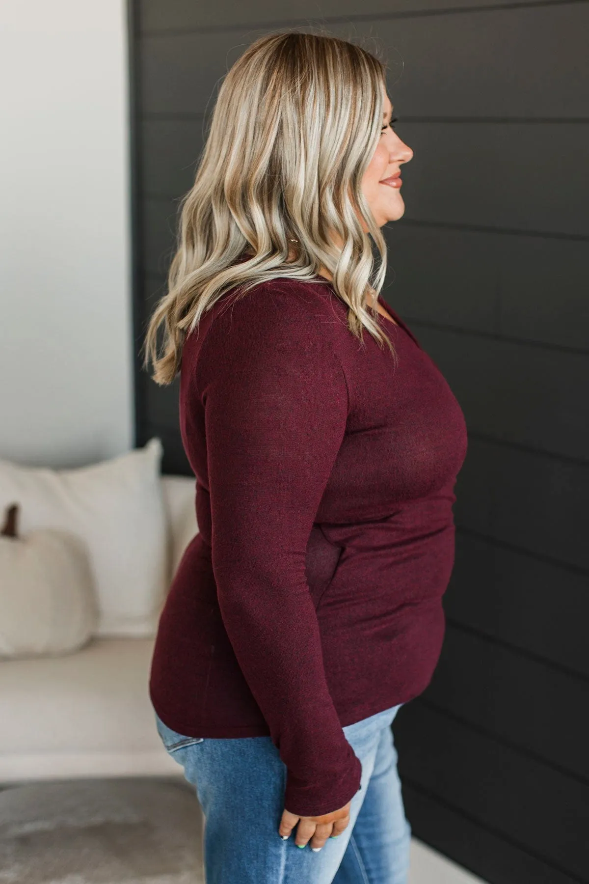 Around We Go Wrap Top- Burgundy
