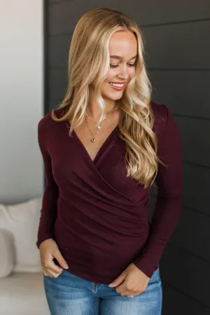 Around We Go Wrap Top- Burgundy