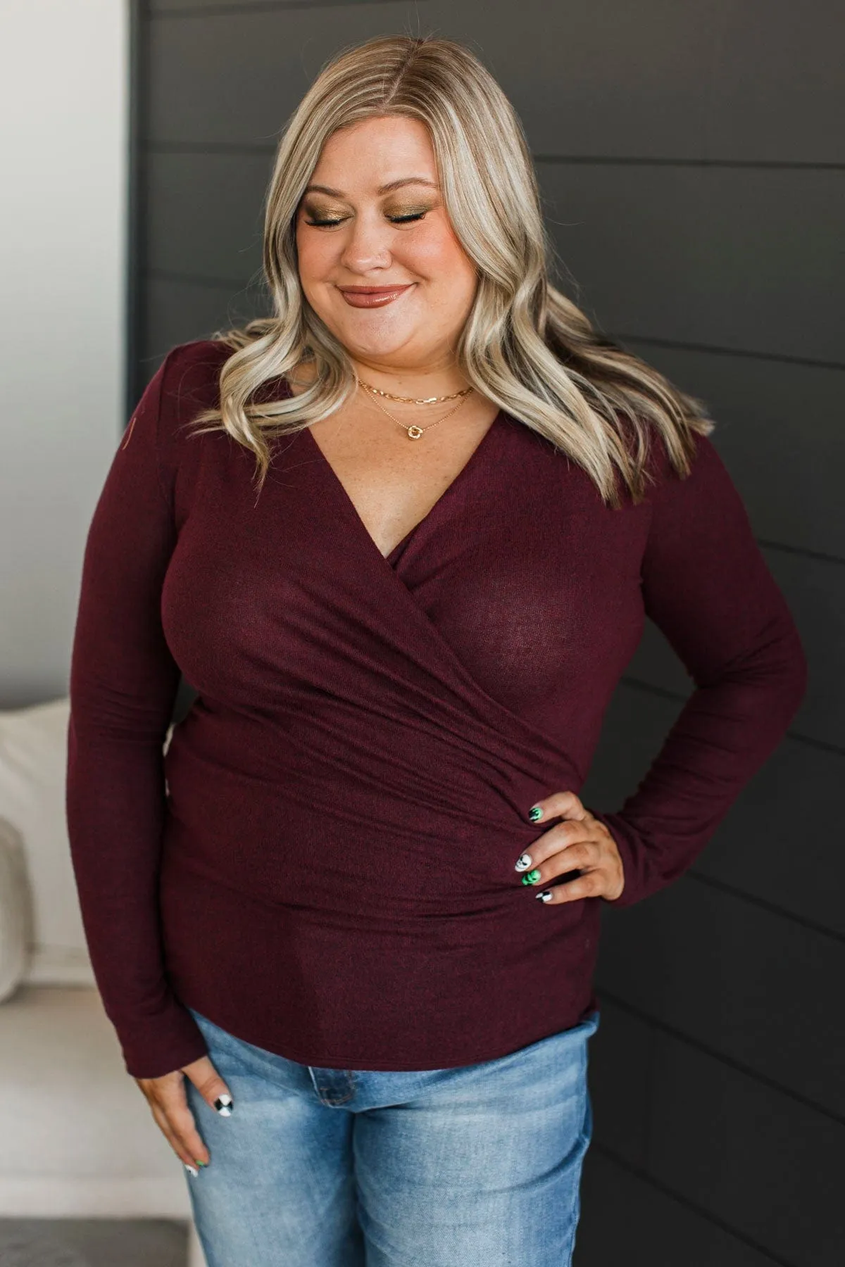 Around We Go Wrap Top- Burgundy