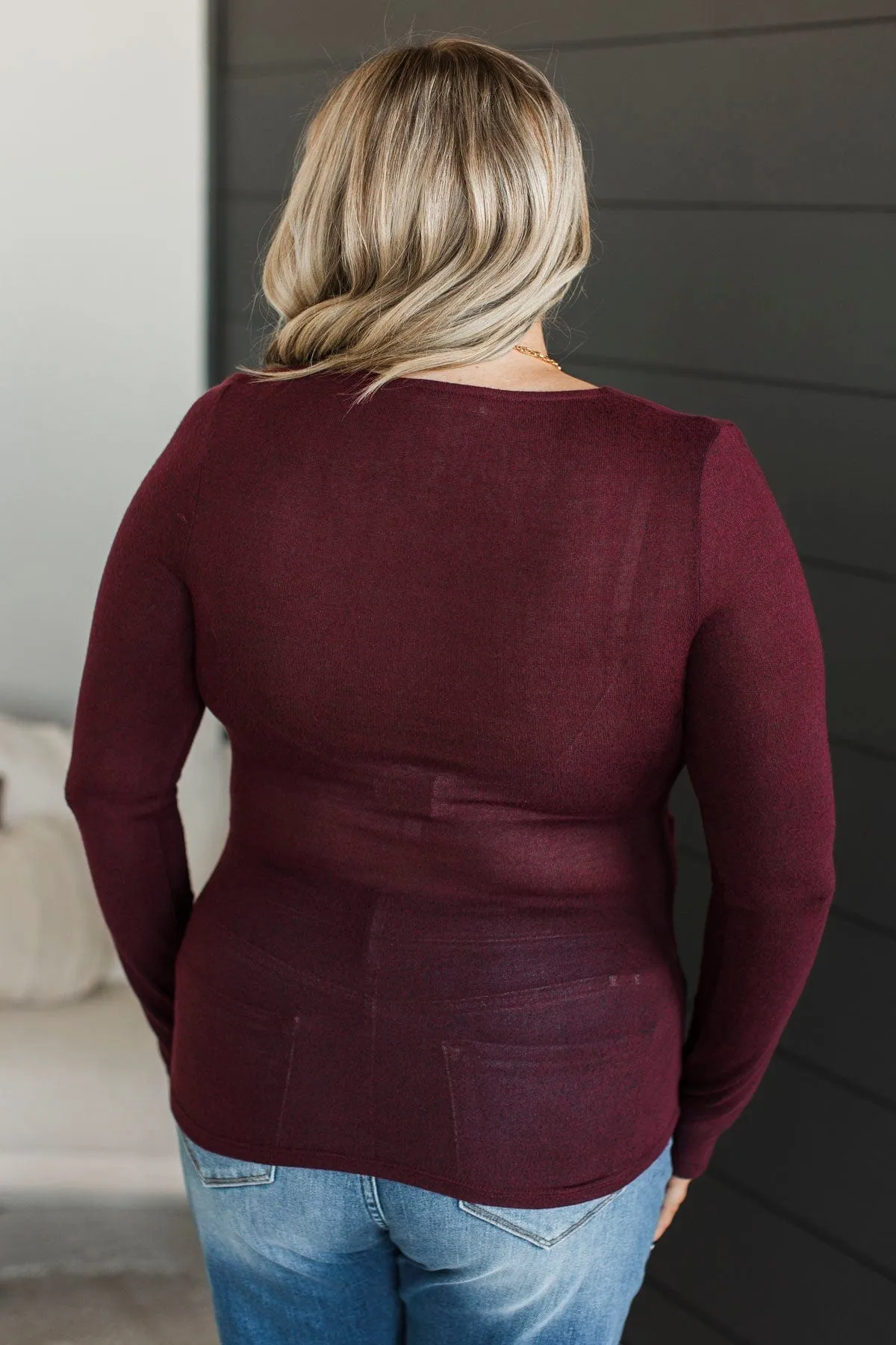 Around We Go Wrap Top- Burgundy