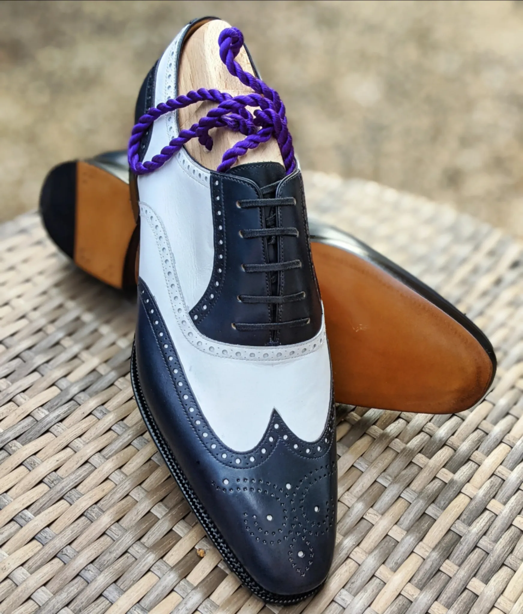 Ascot Gatsby - Navy & White Calf