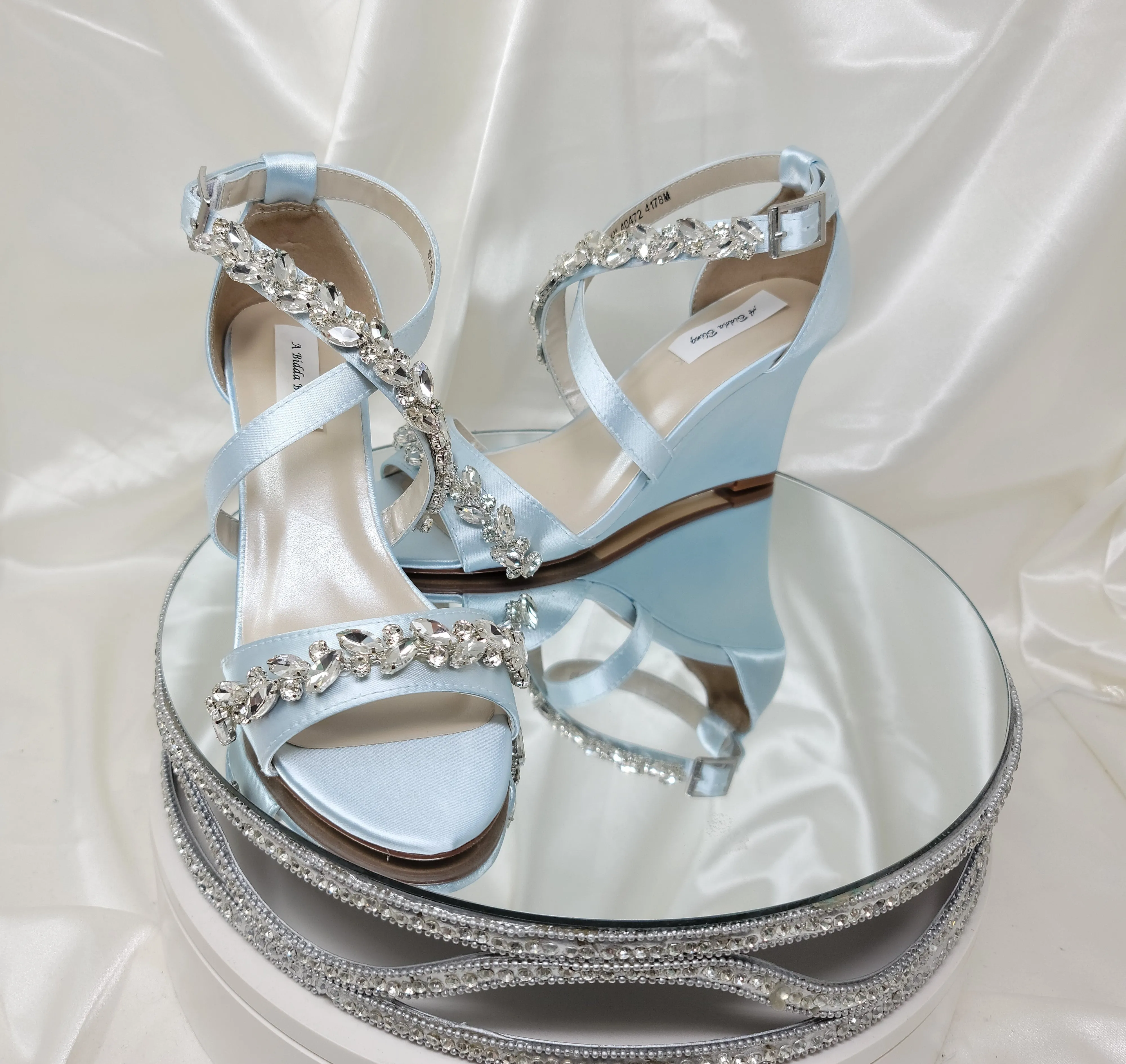 Baby Blue Wedding Wedges with Crystal Trim Design