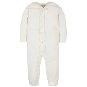 Baby Girls Vanilla Ribbed Coveralls