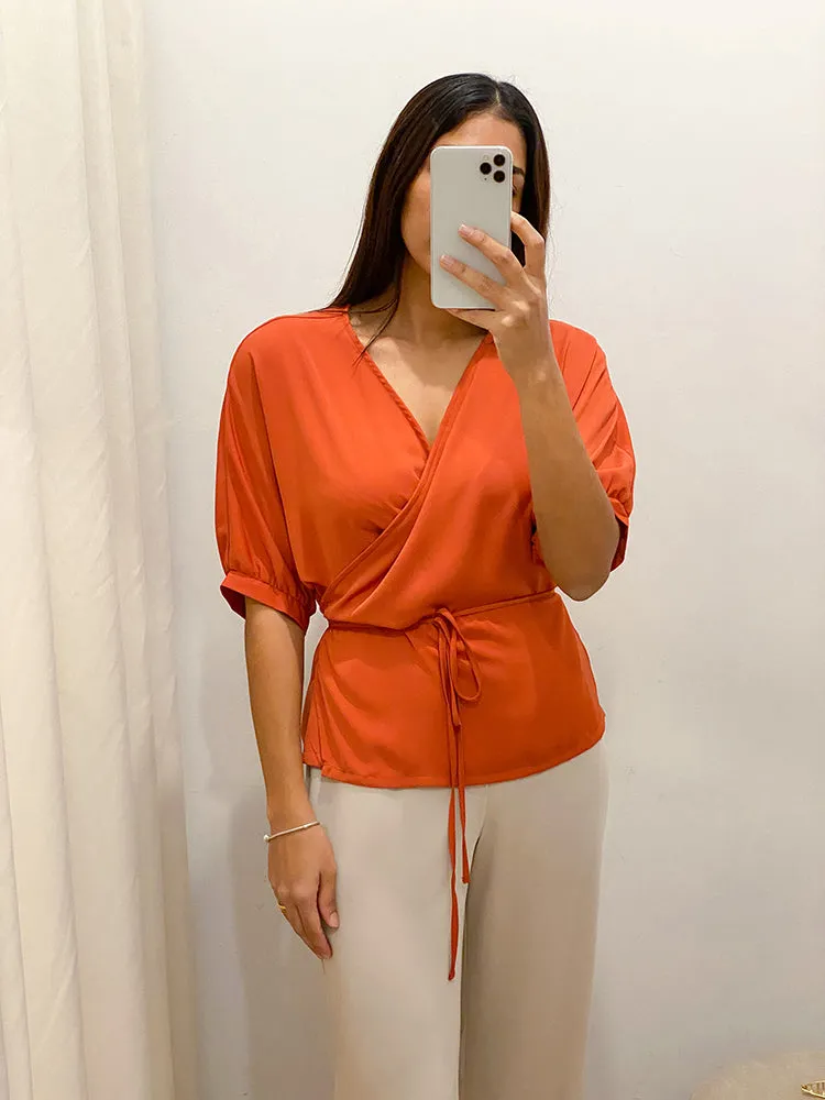 Balloon Sleeve Wrap Top