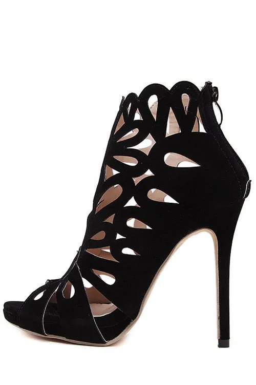 Black Hollow Out Peep Toe Black Sandals