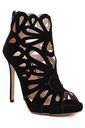 Black Hollow Out Peep Toe Black Sandals