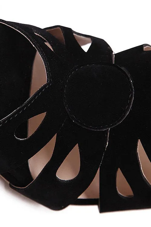 Black Hollow Out Peep Toe Black Sandals