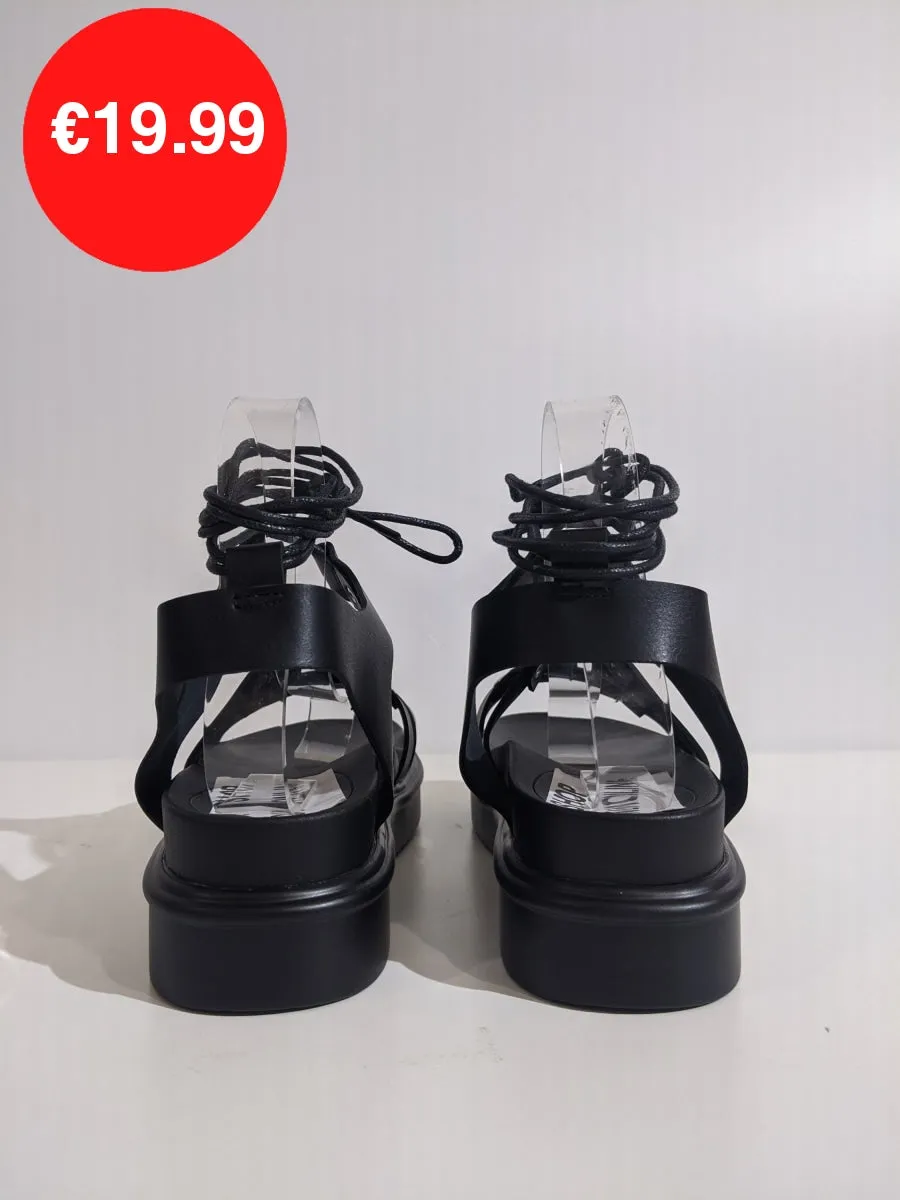 Black Lace Up Chunky Platform Gladiator Sandals