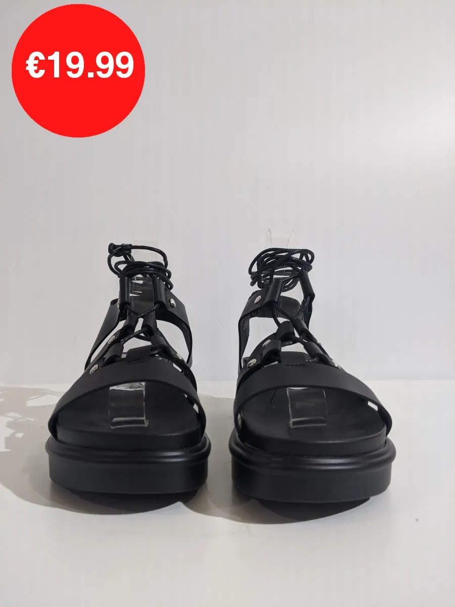 Black Lace Up Chunky Platform Gladiator Sandals