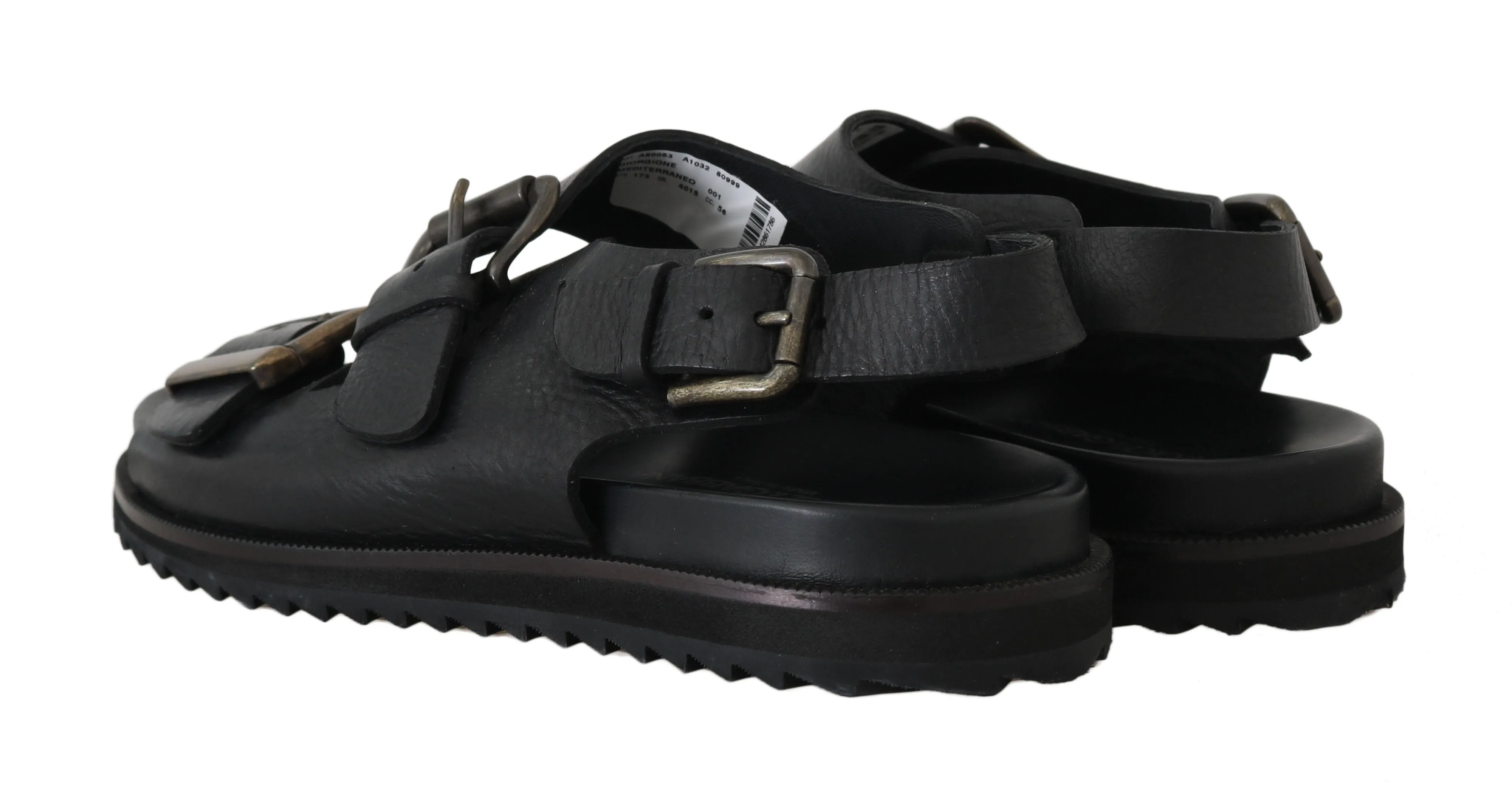 Black Leather Strap Gladiator Sandals