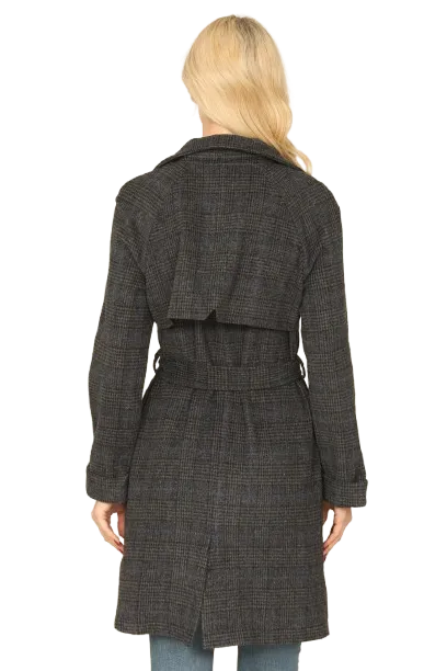 Black Seamless Plaid Waist Tie Wrap Coat Jacket - Pack of 6