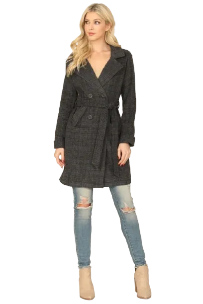 Black Seamless Plaid Waist Tie Wrap Coat Jacket - Pack of 6