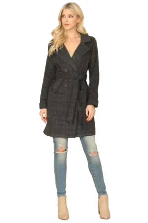 Black Seamless Plaid Waist Tie Wrap Coat Jacket - Pack of 6