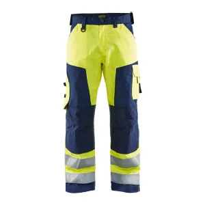 Blaklader Hi-Vis Trousers without Nail Pockets 1566 - Hi-Vis Yellow/Navy Blue