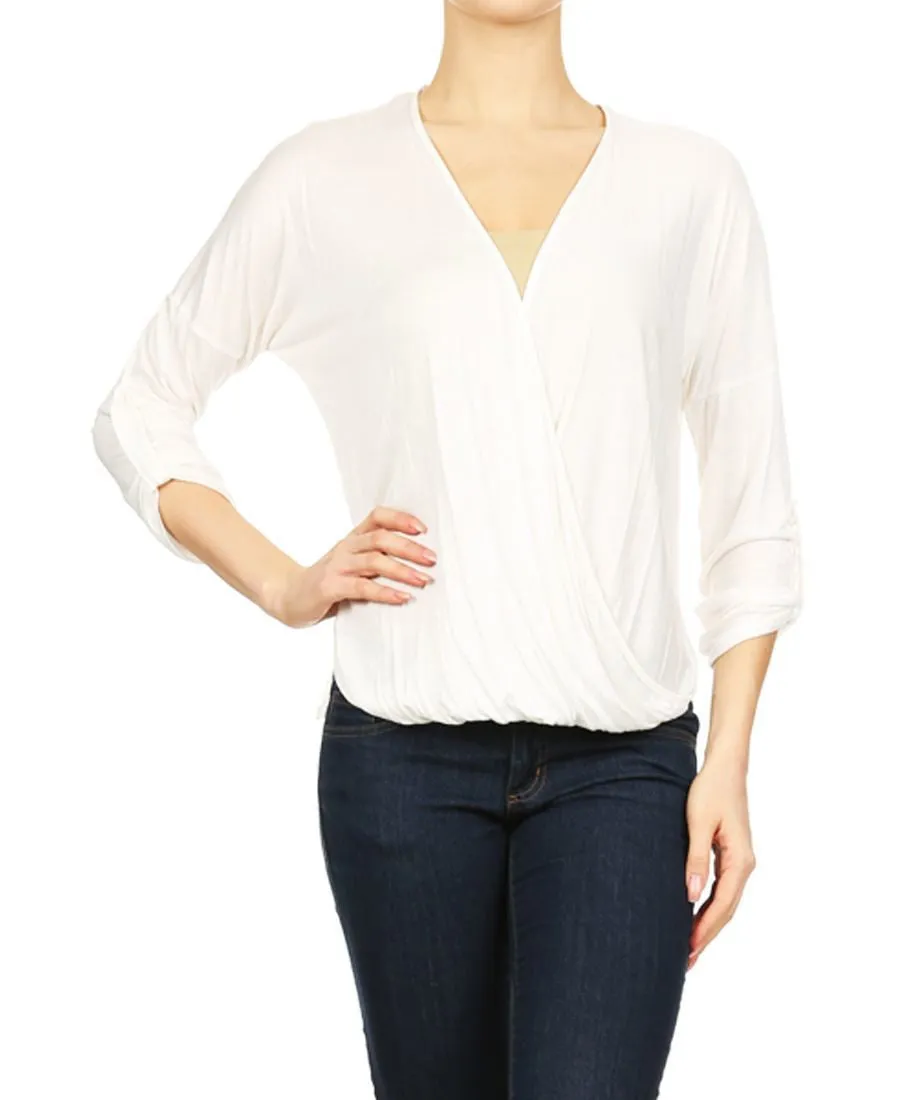 Blouse Long Sleeve Wrap Twist White