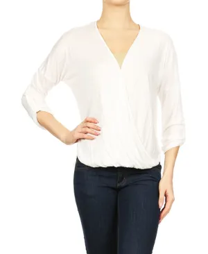 Blouse Long Sleeve Wrap Twist White