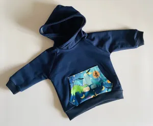 Blue Dinosaur Hoodie - 0/3 months