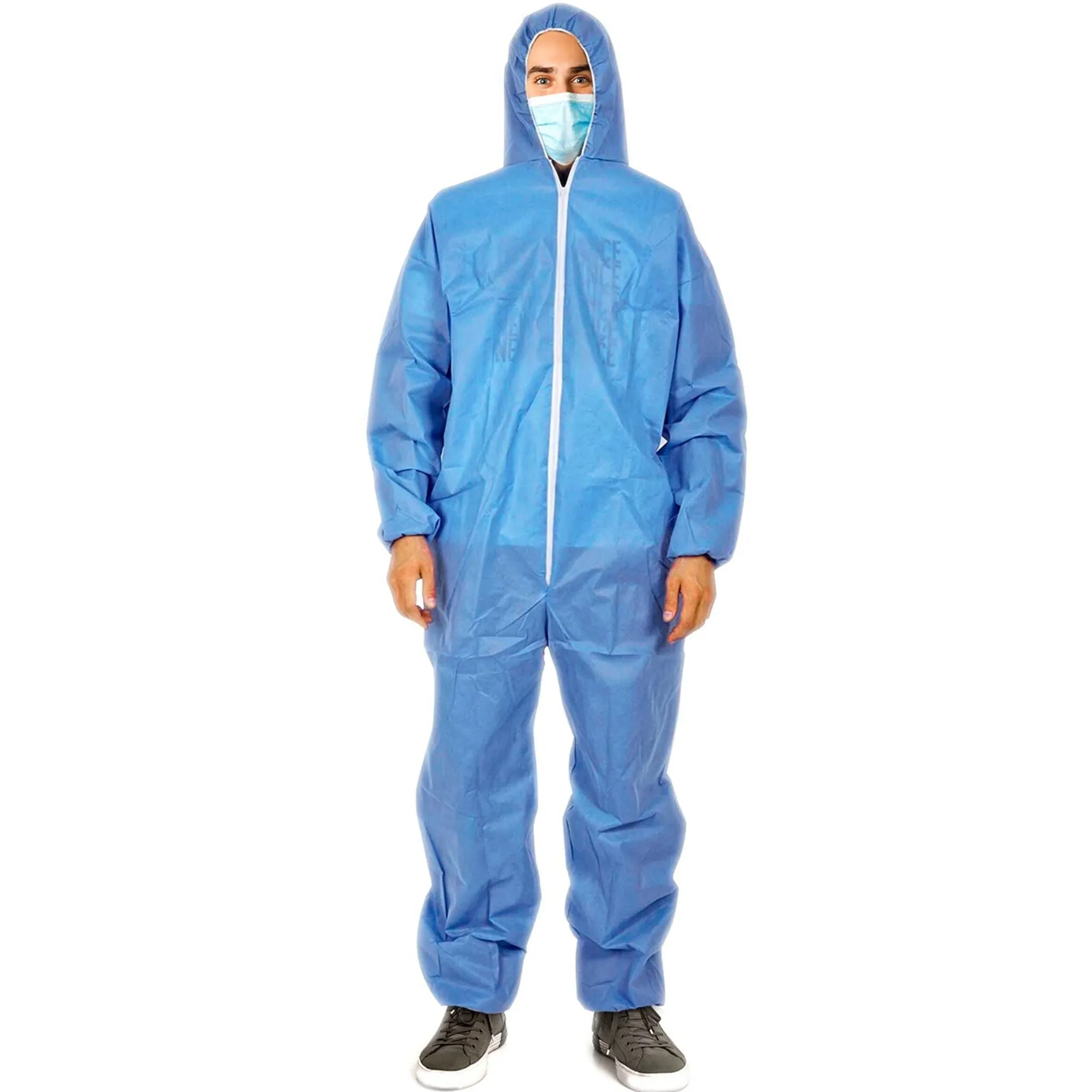 Blue Disposable Protective Overalls | Isolation Clothing | Exposure Hazmat Suit Coveralls