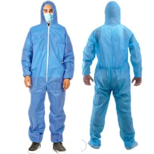 Blue Disposable Protective Overalls | Isolation Clothing | Exposure Hazmat Suit Coveralls