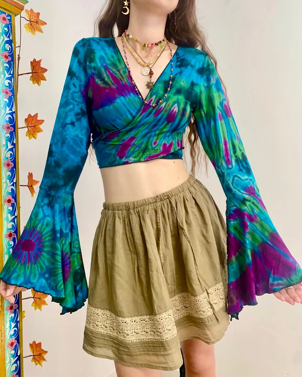 Blue Tie-Dye Wrap Top