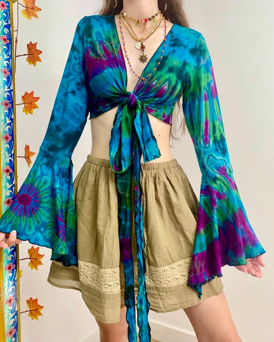 Blue Tie-Dye Wrap Top