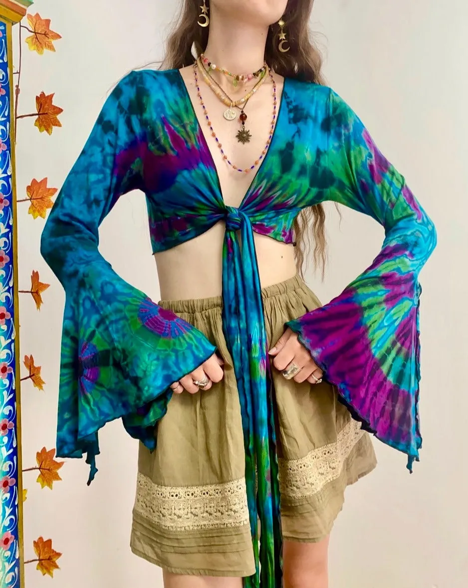 Blue Tie-Dye Wrap Top