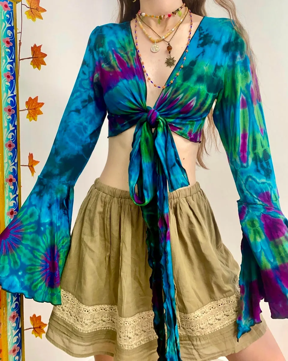 Blue Tie-Dye Wrap Top