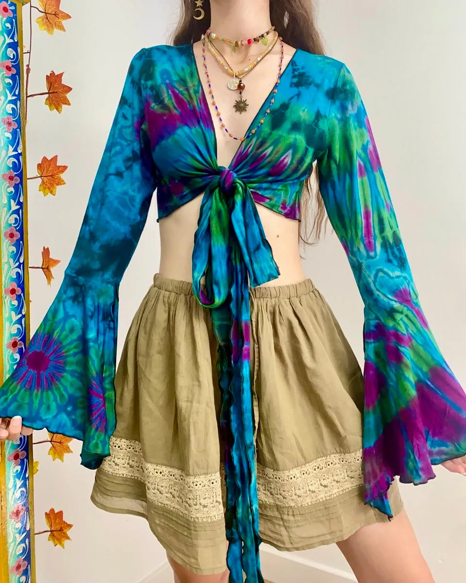 Blue Tie-Dye Wrap Top