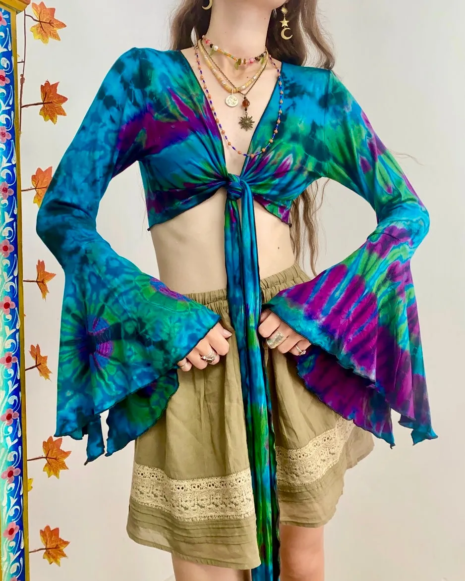 Blue Tie-Dye Wrap Top
