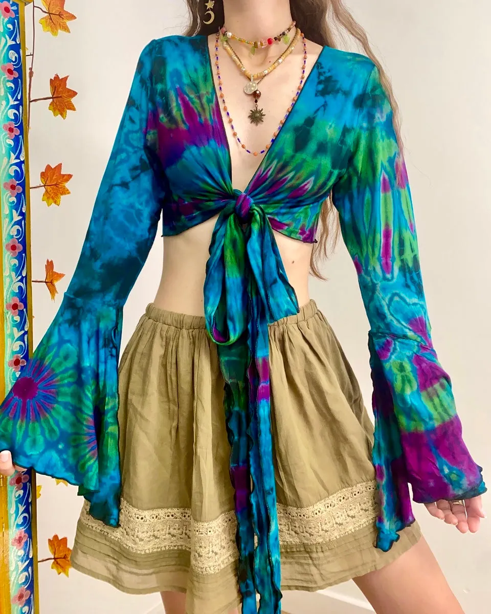 Blue Tie-Dye Wrap Top