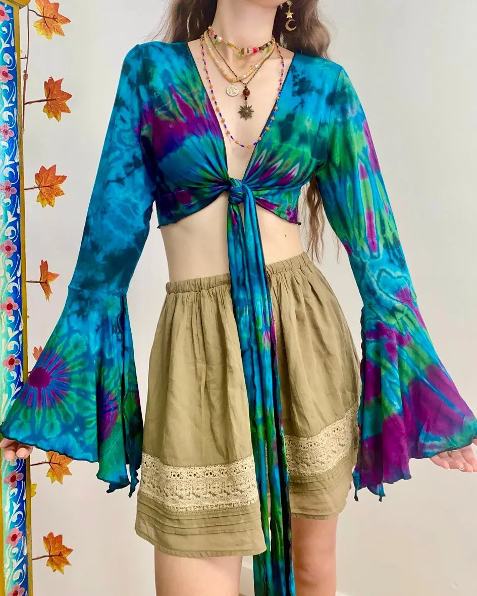 Blue Tie-Dye Wrap Top