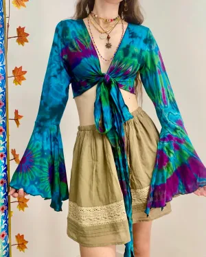 Blue Tie-Dye Wrap Top