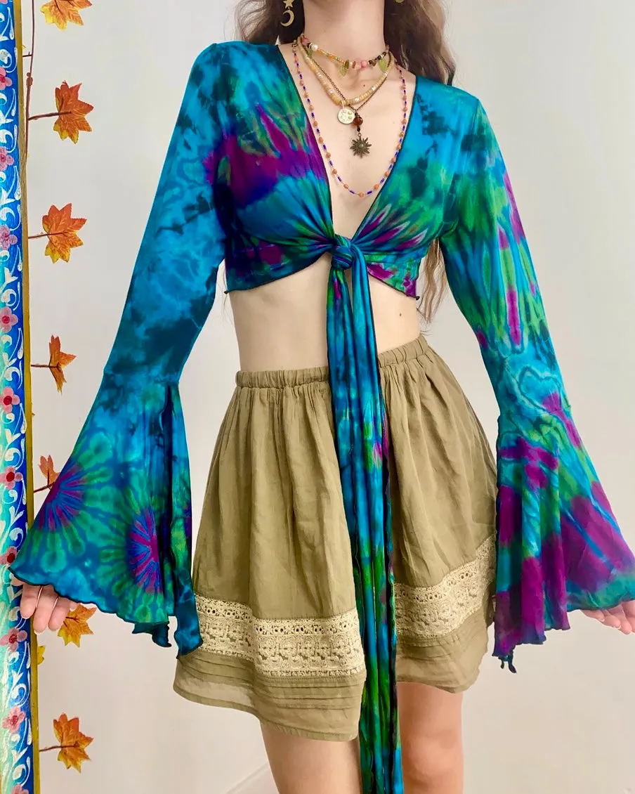 Blue Tie-Dye Wrap Top