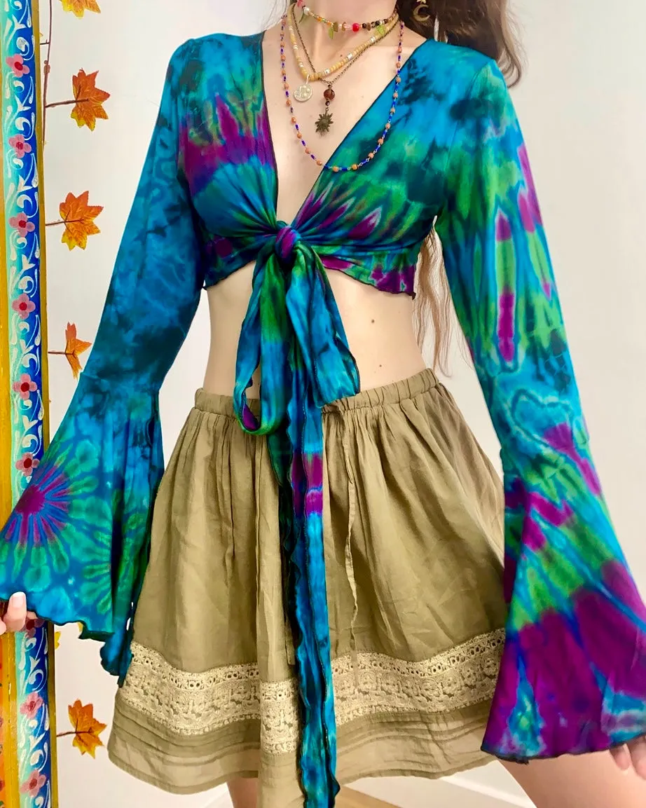 Blue Tie-Dye Wrap Top