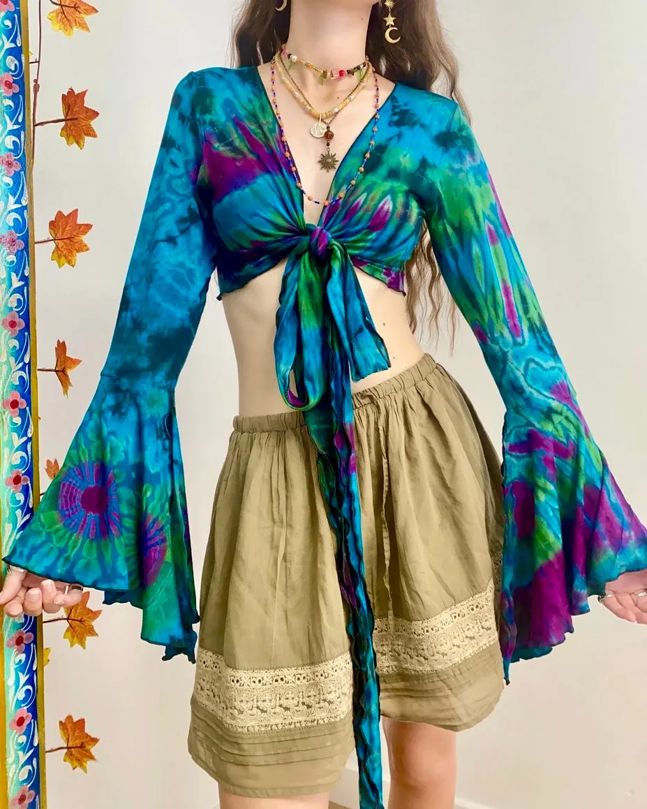 Blue Tie-Dye Wrap Top
